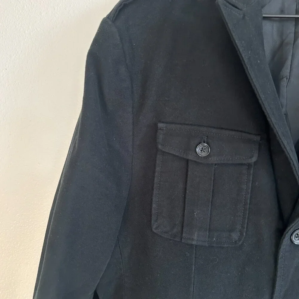 Banana Republic Jacket Black Military Overcoat 3 Button Closure Cotton